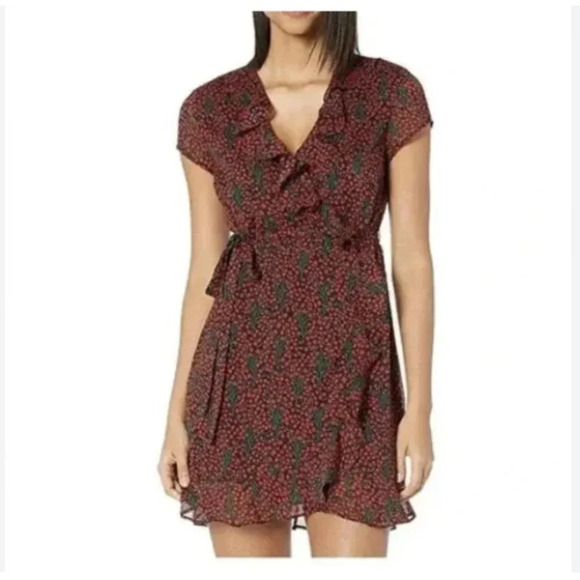 Bardot Faux Wrap Cherry Print Dress Size Medium EUC - Picture 1 of 4